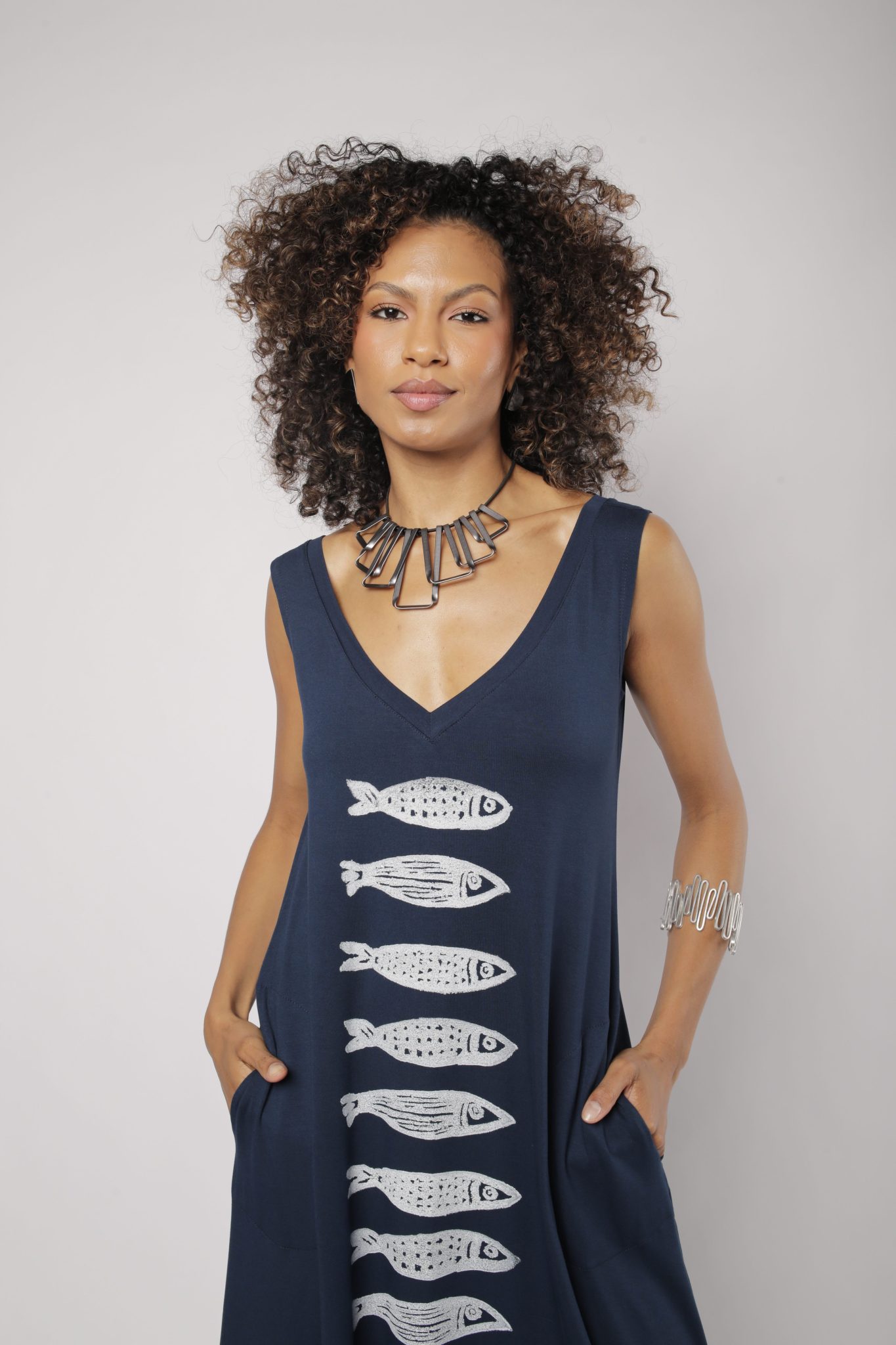 _D3_7341 Vestido Em Malha Sem Mangas - Estampado - Imagem 2