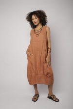 Vestido Feminino Linho Puro Malha Lateral - Imagem 11