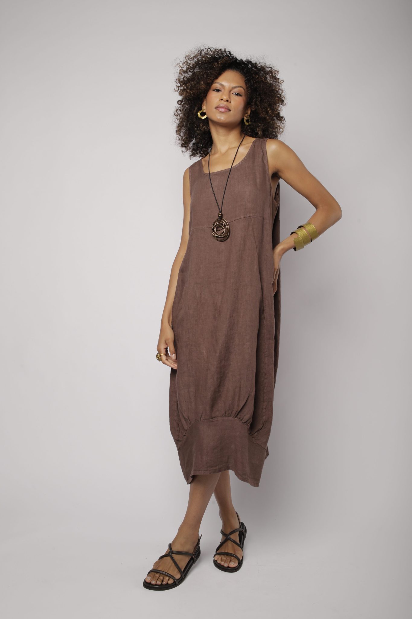 _D3_7439 Vestido Feminino Linho Puro Malha Lateral - Imagem 8
