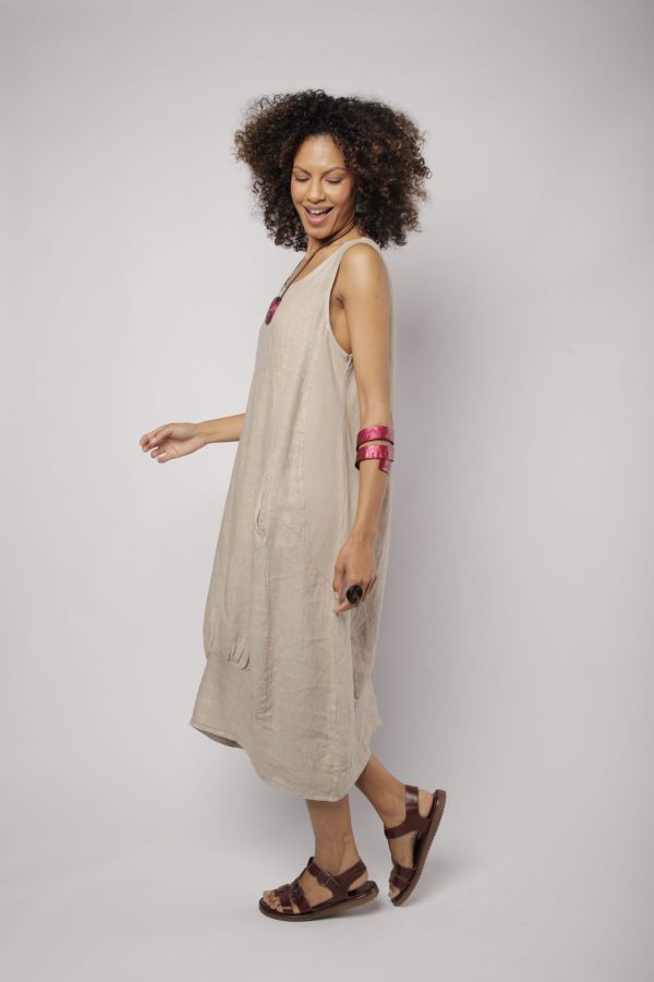 Vestido Feminino Linho Puro Malha Lateral - Imagem 7