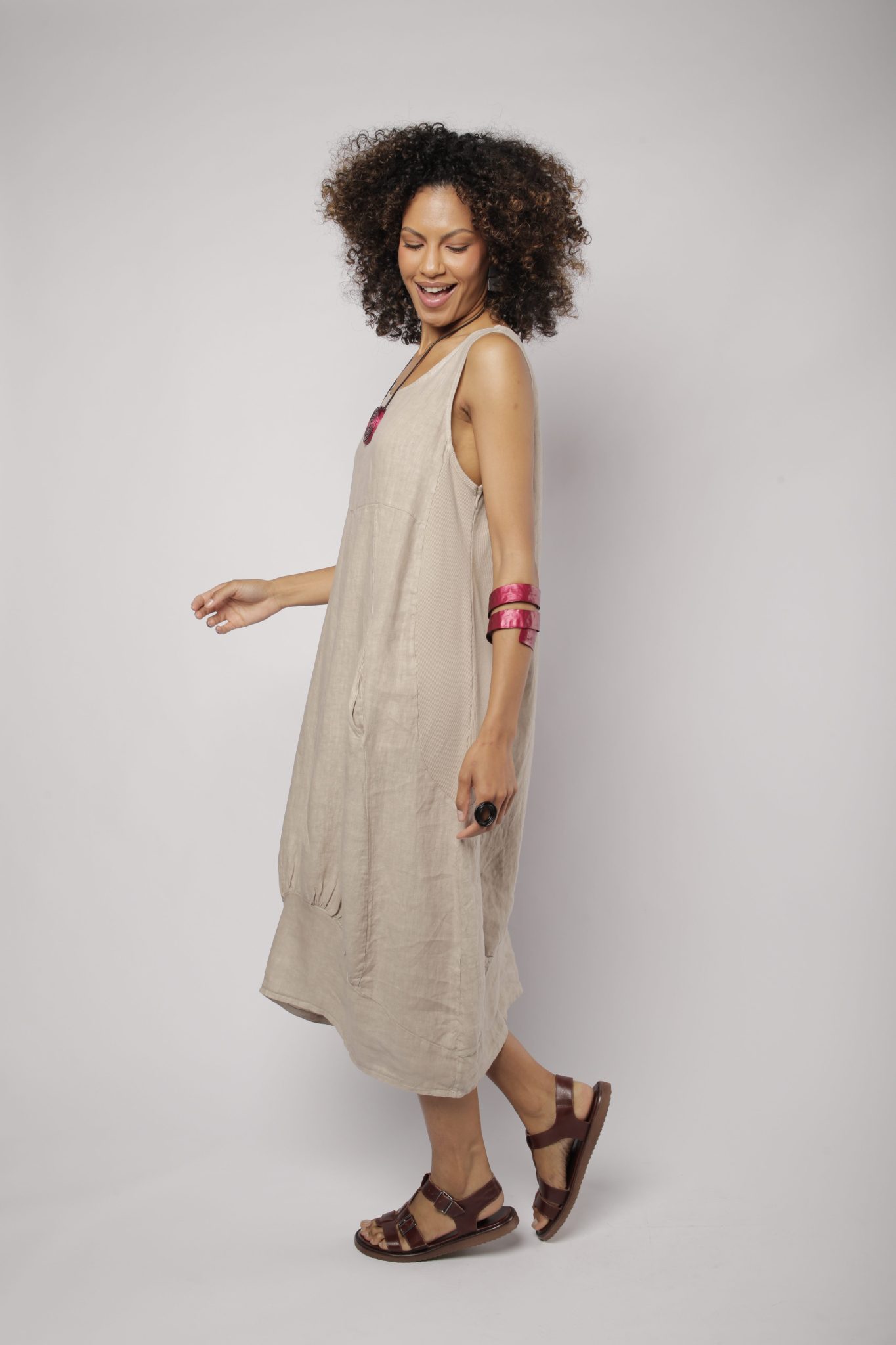 _D3_7551 Vestido Feminino Linho Puro Malha Lateral - Imagem 7
