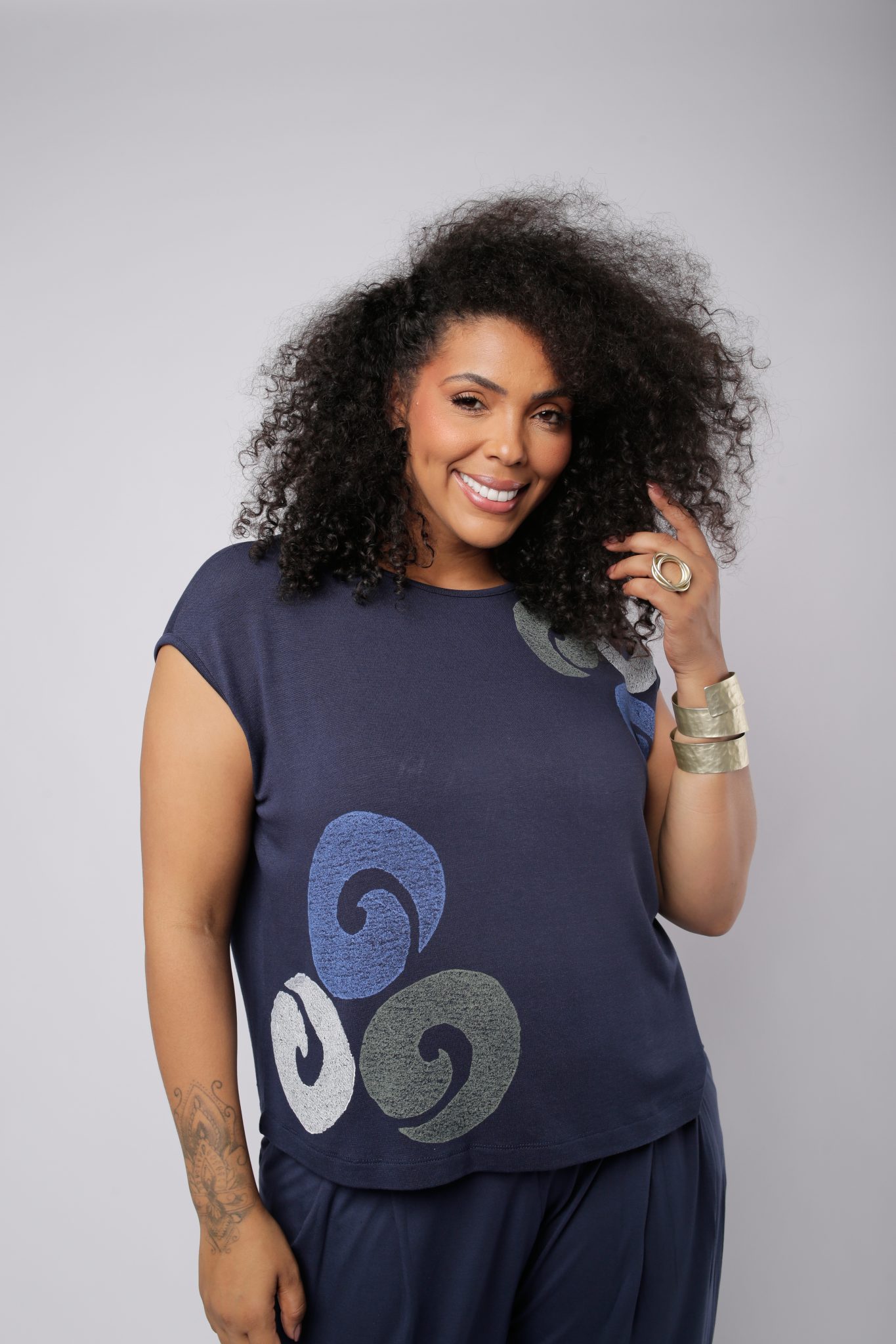 image00538 Blusa Feminina Em Malha Com Manga Curta - Estampado - Imagem 1