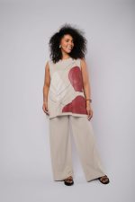 Conjunto Feminino Em Malha Sem Manga - Areia