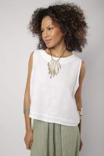 Regata Em Linho Puro Com Botão - Imagem 4