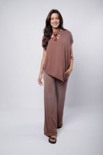 Conjunto Feminino Em Malha Sem Manga - Marrom - Imagem 3