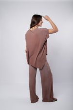 Conjunto Feminino Em Malha Sem Manga - Marrom - Imagem 4