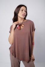 Conjunto Feminino Em Malha Sem Manga - Marrom - Imagem 2