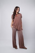 Conjunto Feminino Em Malha Sem Manga - Marrom