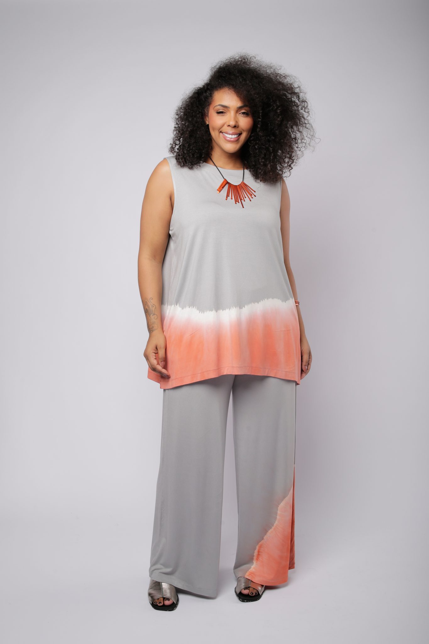 image00616 Conjunto Feminino Em Malha Sem Manga - Cinza - Imagem 1