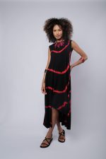 Vestido Em Malha Estampado Com Manga Curta - Preto